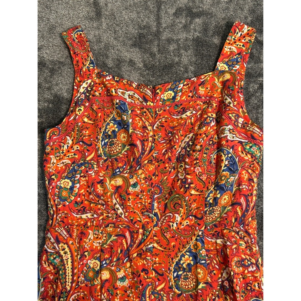 Talbots Orange Paisley Tiered Maxi Dress Sleeveless Rayon Cotton Lined Womens 4 - Picture 6 of 9